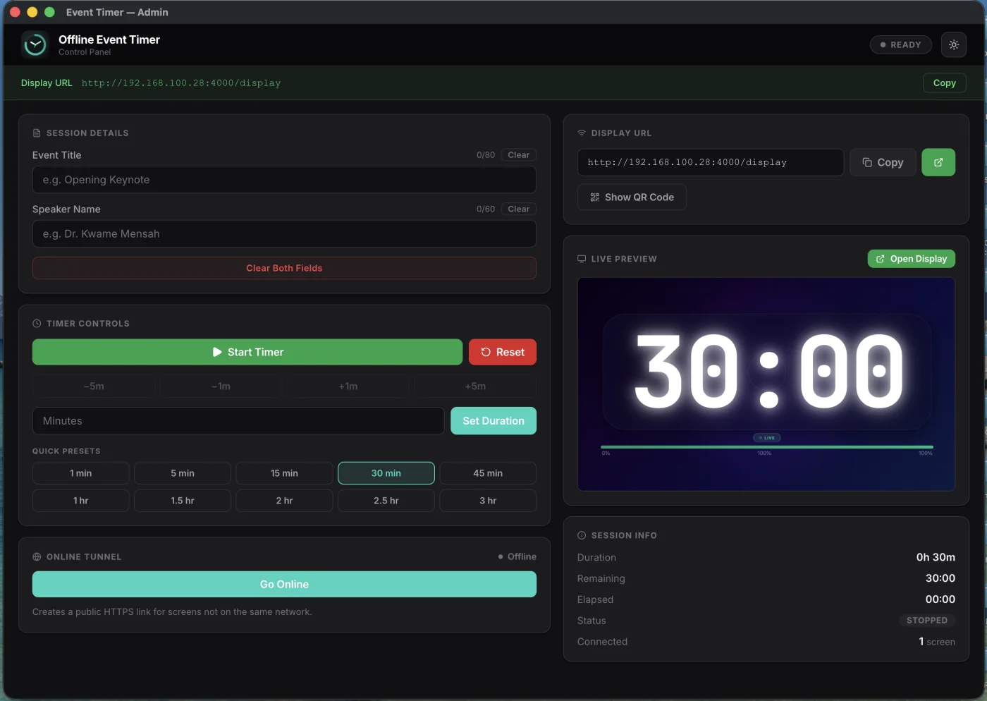 Admin control panel